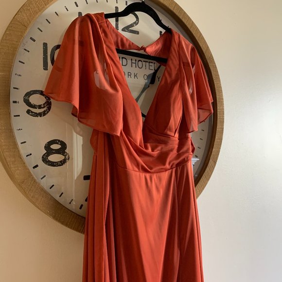 Azazie Induh Bridesmaid Dress Gown-Terracotta-Size 10-Short-Sleeve - Picture 5 of 9